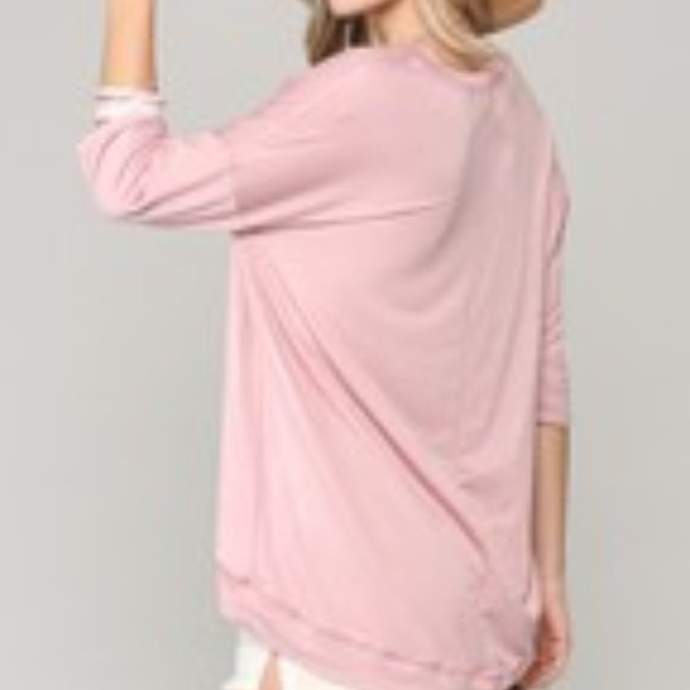 Pink Round Neck Pocket Shirt